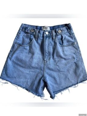 ZGY Blue Jean Shorts with Frayed Hem and Distressed Look